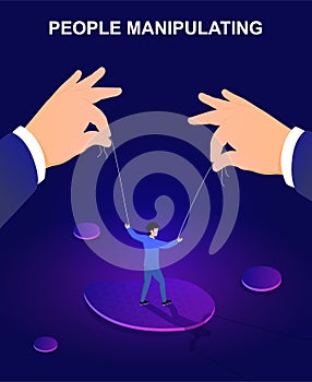 Hands controlling business puppet on strings