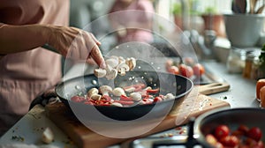 The hands cooking ingredients.AI generated image