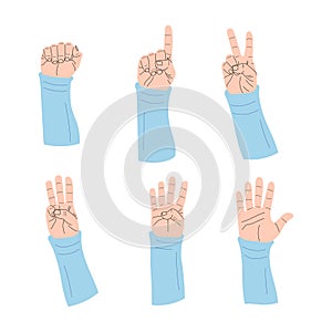 Hands counting by showing fingers. Hand drawn illustration