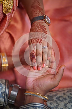 Hands of a couple just getting married