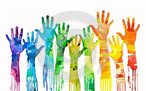 Hands covered in colorful paint, symbolizing creativity,DEI,Diversity,Equity and Inclusion