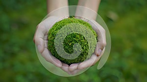 Hands Cradling a Moss Ball.AI generated image