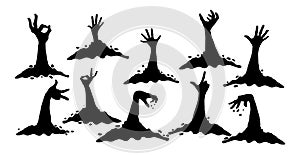 Hands crawling out of the ground halloween on a white background - Vector