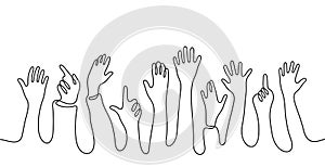 Hands crowd continuous line vector illustration
