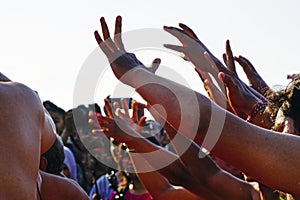 Hands of crowd of people at a dance festival