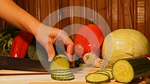 Hands cutting vegetables