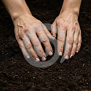 Hands in Dark Brown Soil
