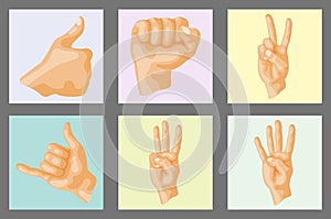 Hands deaf-mute different gestures human layout card design photo