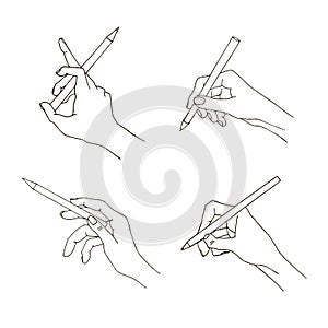 Hands in different interpretations. hand drawn Vector illustration.