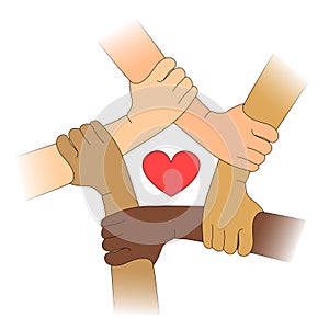 Hands of different races with heart photo
