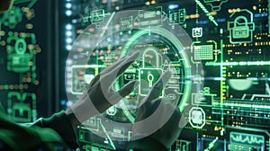 The hands on digital lock.AI generated image