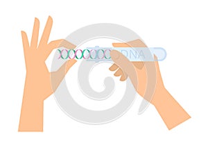 Hands with DNA helix and test-tube.