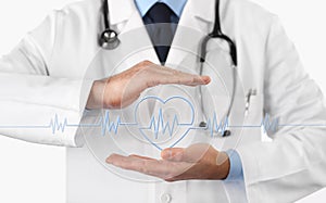 Hands doctor with heart beat icon