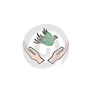 hands and dove sketch style icon. Element of peace hand drawn icon. Premium quality graphic design icon. Signs and symbols collect