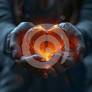 Hands embrace glowing heart: mental health