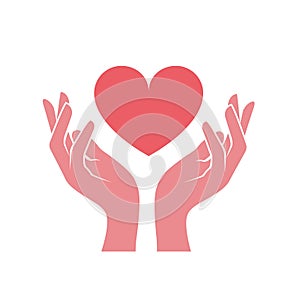 Hands embrace heart, love, charity and cardiac health care sign