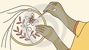 Hands Embroidering Floral Pattern, Creative Craft, Needlework Art, vector design Generative AI