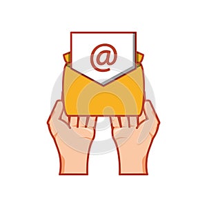 hands with envelope mail isolated icon
