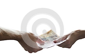 Hands exchange euro money