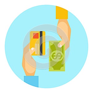Hands exchanging payment or money in business