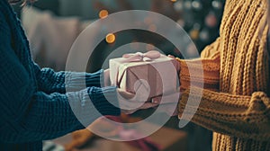 The festive gift exchange. AI generated photo