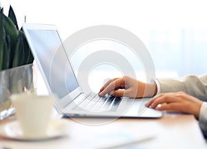 Hands of an executive working on his laptop