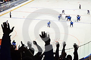 Hands of fans during ice hockey game, sport support photo