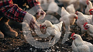 The Farmer Feeding Chickens.AI generated image