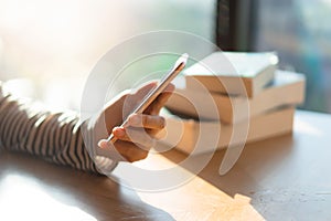 Hands female using smartphone for shopping online concept