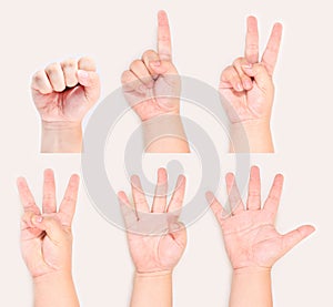 Hands and fingers sign symbol gesture from zero to