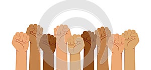 Hands With Fists Raised up, Fight for Rights Concept