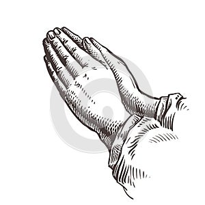 Hands folded in prayer. Sketch vector illustration