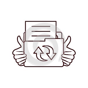 Hands with folder isolated icon