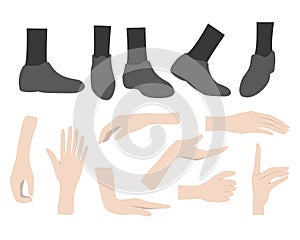 Hands and foot in different gestures vector illustration.
