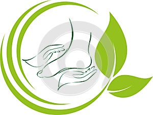 Hands and foot, Leaves as Feet, physiotherapy and podiatry background, massage and foot care background, logo