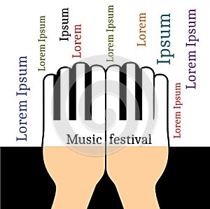 Hands in the form piano keys with copyspace for text