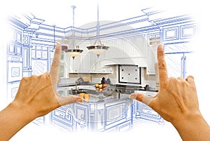 Hands Framing Custom Kitchen Design Drawing and Photo Combination photo