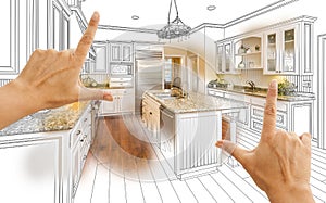 Hands Framing Custom Kitchen Design Drawing and Photo Combination