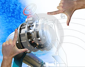 Hands Framing factory Design Drawing and industrial equipment p