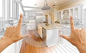 Hands Framing Gradated Custom Kitchen Design Drawing and Photo C