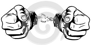 Hands free from handcuffs simple illustration