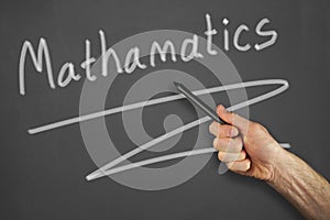 Hands in front of chalkboard