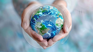 Hands Holding a Small Earth.AI generated image