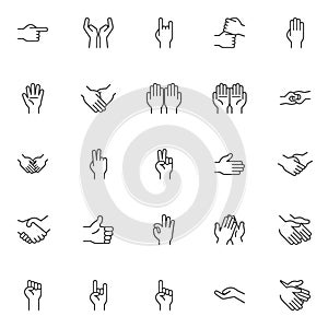 Hands gesture line icons set