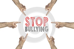 Hands gesture to the text: stop bullying