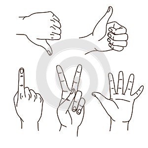 Hands gestures hand drawn set logo design isolated on white.