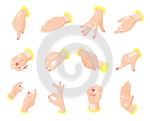 Hands Gestures Isometric Icons Set