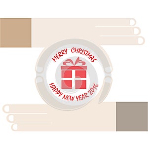 Hands and gift vector icon. Merry christmas and happy new year c