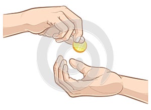 Hands Giving Receiving Charity Donation Coin