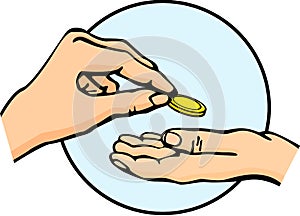 Hands giving and receiving money